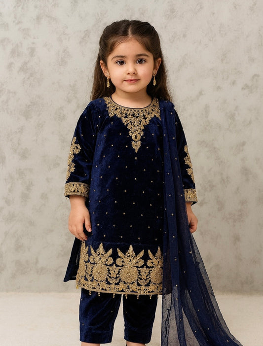 KIDS 3 piece Mother and daughter velvet_5004 ladies suit KIDS N2/2