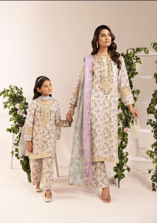 Mother and daughter Simrans 3 piece lawn_81043 Pakistani ladies suit B184