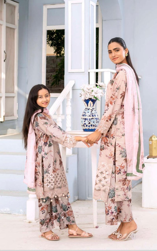 Mother and daughter Baroque printed lawn_81045 Pakistani ladies suit B186
