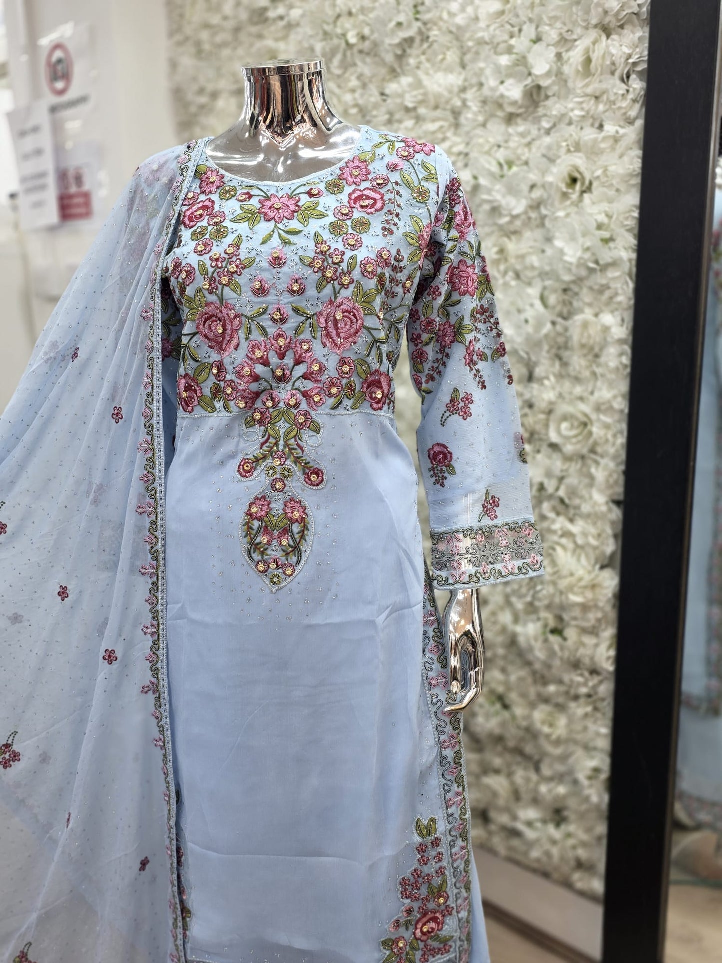 Brit 3 piece chiffon mother and daughter _100209 Ice Blue ladies suit B75