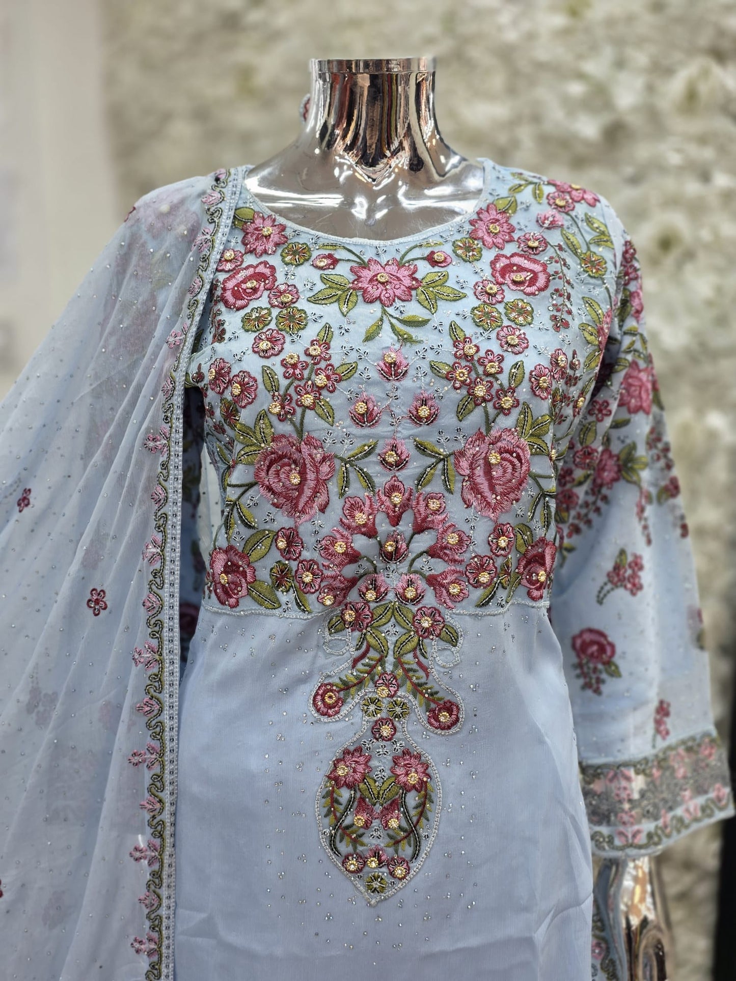 Brit 3 piece chiffon mother and daughter _100209 Ice Blue ladies suit B75