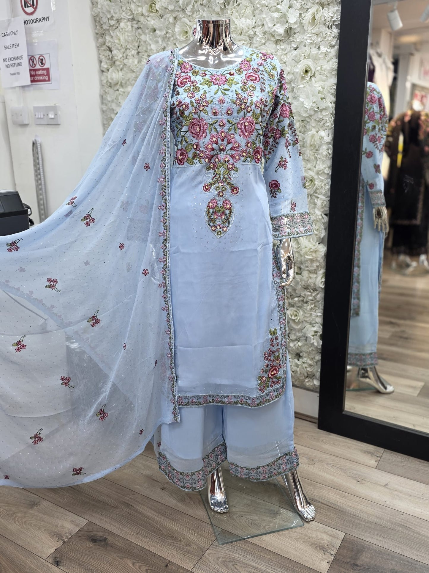 Brit 3 piece chiffon mother and daughter _100209 Ice Blue ladies suit B75