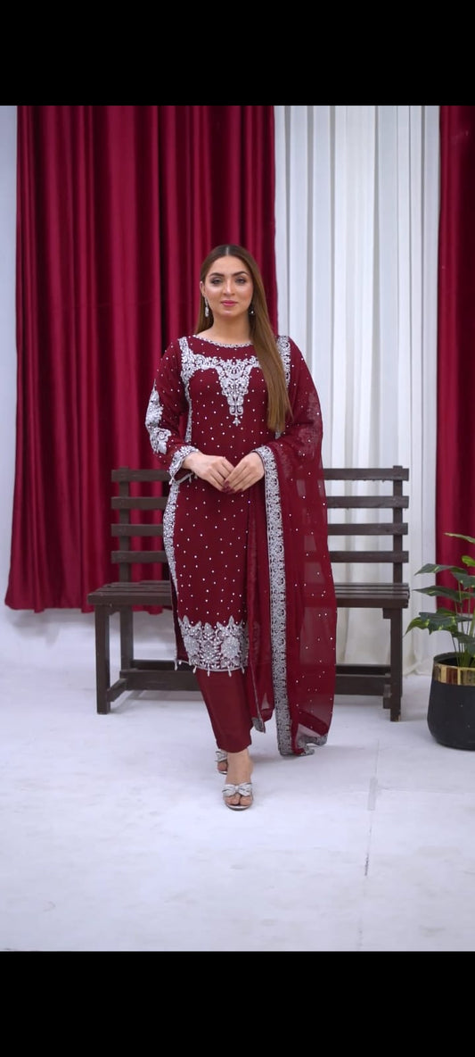 Brit Mother and Daughter 3 piece Chiffon_81039 Mehroon B92