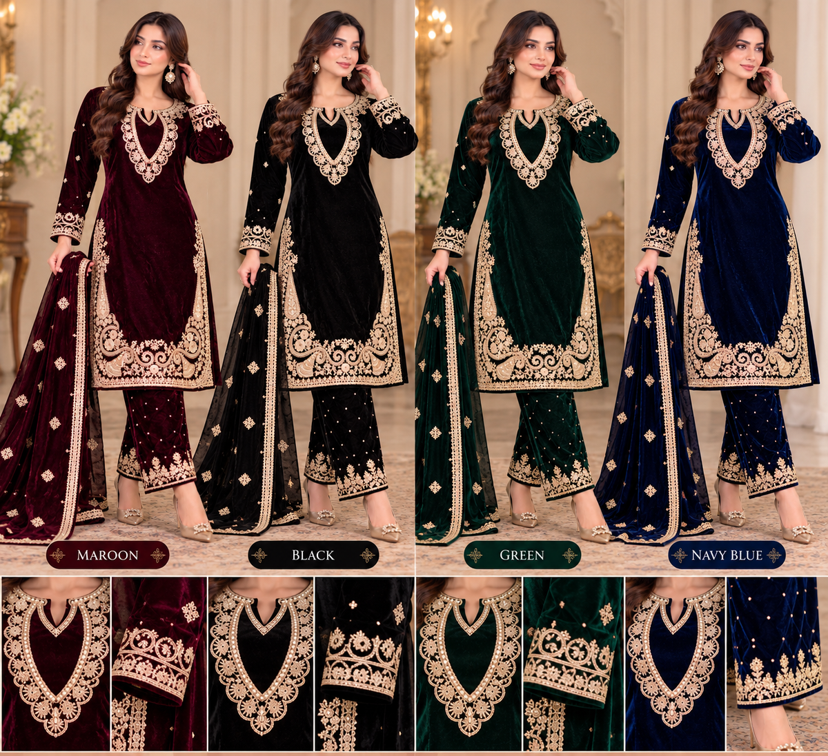 BRIT- GL 3 piece velvet chiffon duppata designer collection B841