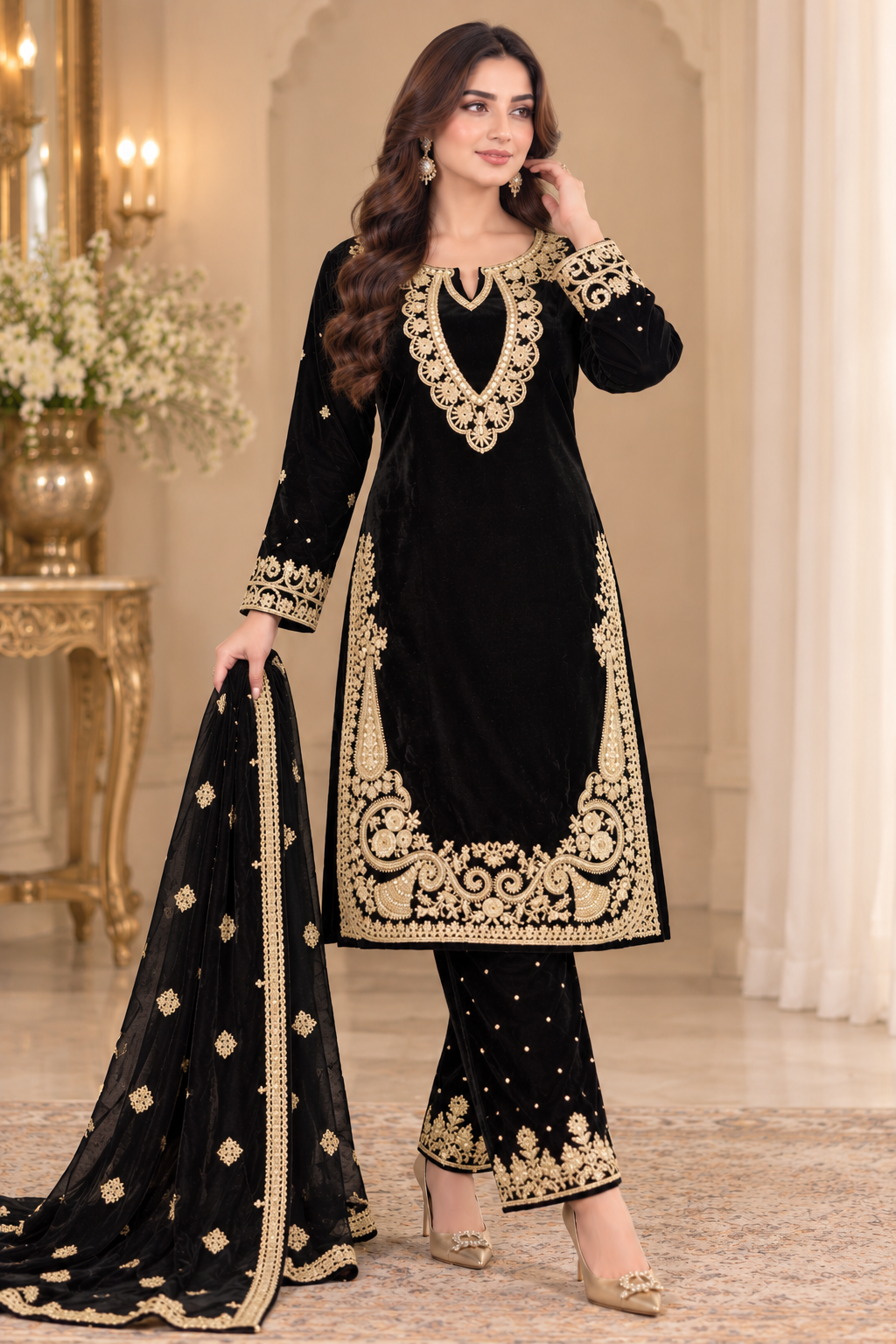 BRIT- GL 3 piece velvet chiffon duppata designer collection B841