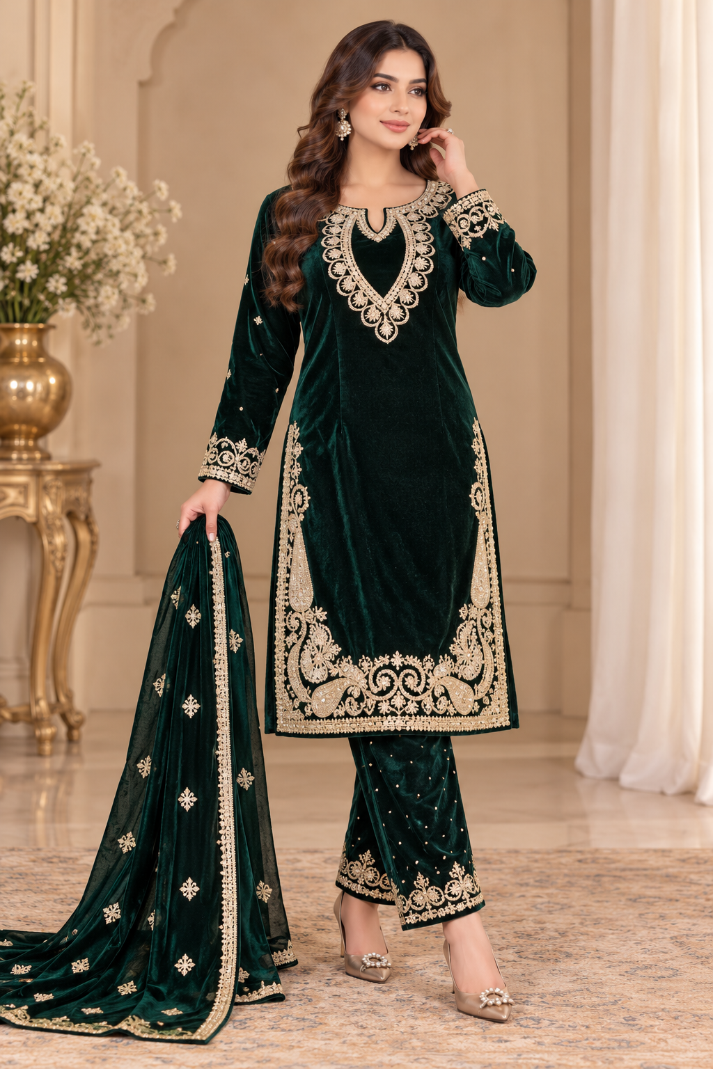 BRIT- GL 3 piece velvet chiffon duppata designer collection B841