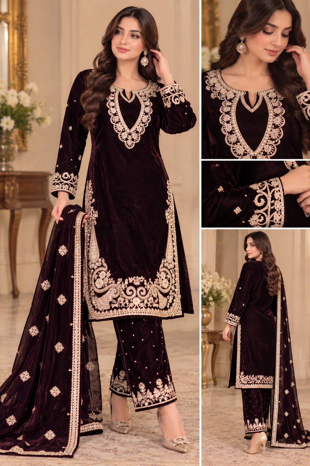 BRIT- GL 3 piece velvet chiffon duppata designer collection B841
