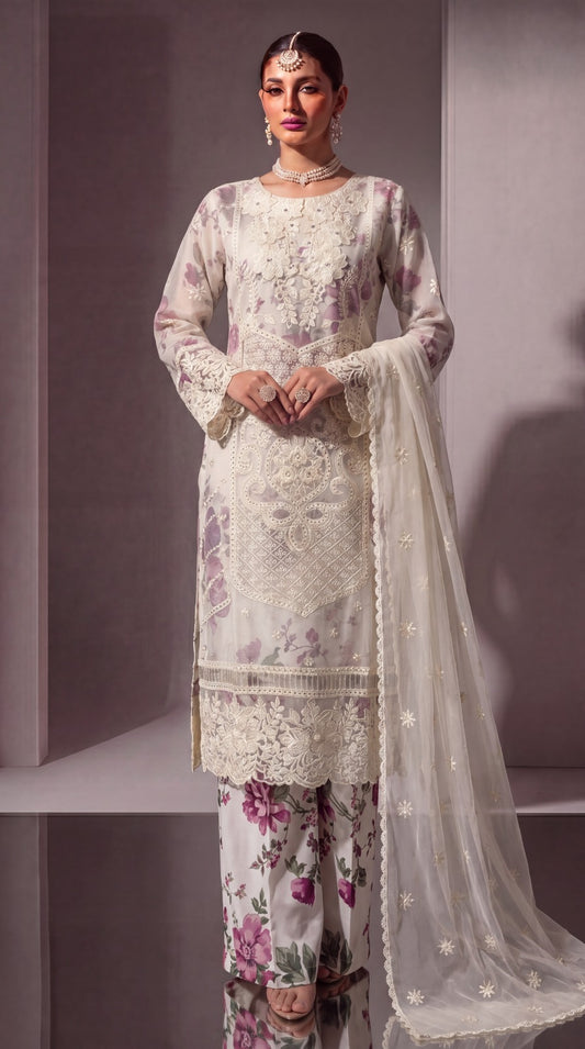 Brit 3 piece ladies floral embroidered chiffon collection B582